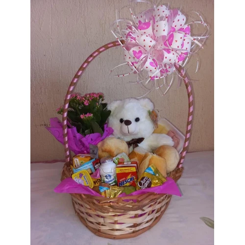 Cesta de Presente Dia dos Namorado com Ursinho Grande
